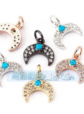 diy925银微镶牛角月亮饰品配件