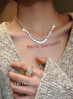 925银项链手链女拉丝圆片颈链