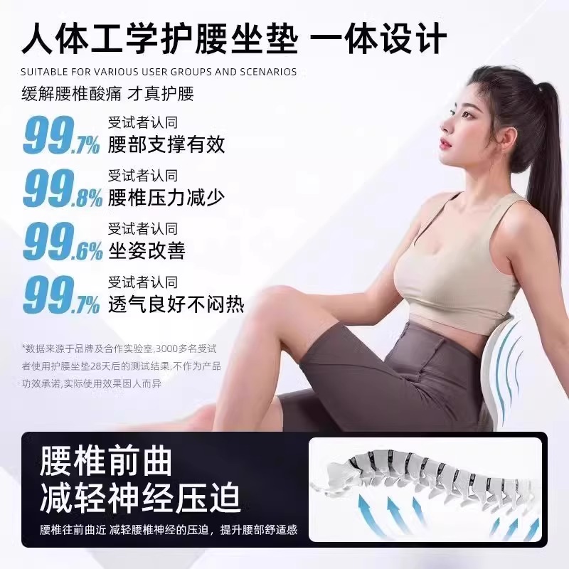 办公室人体工学坐姿椅座椅靠垫一体护腰坐垫神器久坐靠背腰部支撑