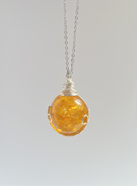 手工绕线天然黄水晶吊坠项链女款小众设计原创高级感轻奢锁骨链