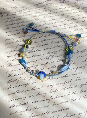 新中式天然原石水晶花朵编绳手链女森系高颜值学生党闺蜜小众手串