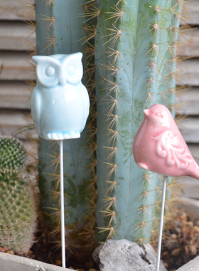 陶瓷搭配多肉可爱风花插卡通动物