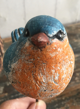 美式风手工彩绘水泥苔藓花插小鸟