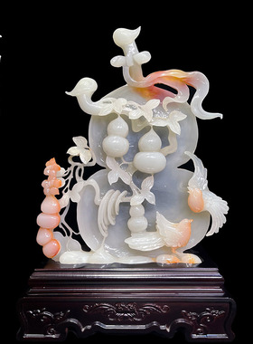 玉石福禄如意摆件客厅高档装饰品