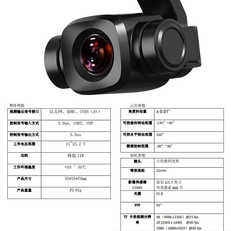 SIYI思翼A8MINI高清云台6倍数码变焦AI相机4K卡录拍照星光级夜视 - 图0