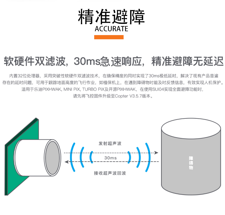 乐迪SUI04超声波避障模块 miniPIX Pixhawk APM飞控 防撞定高雷达 - 图1