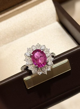 设计师s925纯银 卢比卡粉钻太阳花戒指感仿真钻彩宝彩钻精致富婆