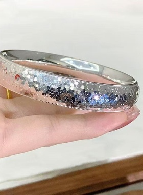 设计师足银999.9 空心泥鳅背碎碎冰闭口银手镯女爆闪送女友爆款