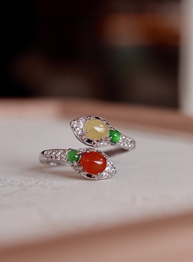 天然缅料翡翠戒指s925纯银开口戒指多巴胺轻奢百搭可出证书