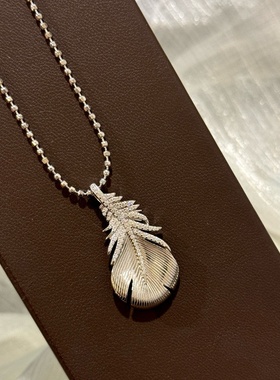 设计师s925纯银羽毛拉丝项链圆珠链体感复古轻奢中古锁骨链
