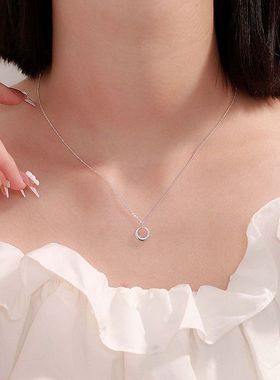 轻奢S999纯银一轮新月项链女小众设计感圆环吊坠小圆圈简约足银锁