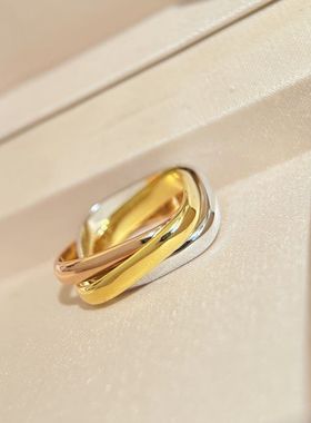 纯银S925个性三色三环正方形光面