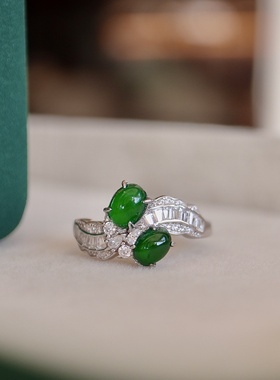 天然a货翡翠戒指s925纯银阳绿危料翡翠珠宝饰品爆款电商