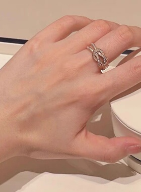 拉环8字扣双排钻戒指感镶嵌电镀18k玫瑰金纯银925戒指金包银