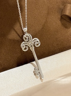 设计师S925纯银 满钻烟花款钥匙项链鸢尾花吊坠精致闪钻