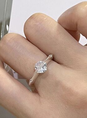 S925纯银行星爆闪锆石可转动戒指女小众设计高级感韩国ins风指环