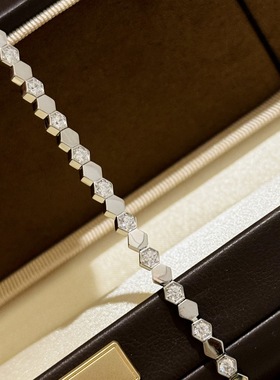鑫葆康珠宝s925纯银蜂巢手链感光面半钻六边形轻奢链镯经典百搭