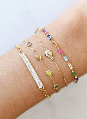 欧美热销爆款s925纯银长方形镶钻简约个性百搭感设计手链