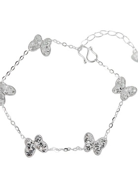 足银999双面碎冰冰蝴蝶手链女新款爆闪cnc感纯银手饰