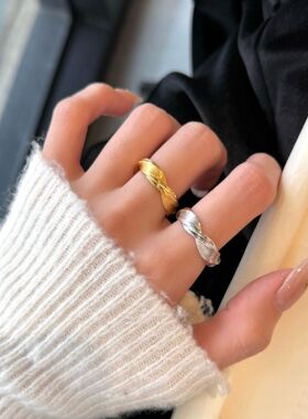 轻奢S925纯银扭纹戒指女ins风轻奢复古小众设计高级感指环小红书