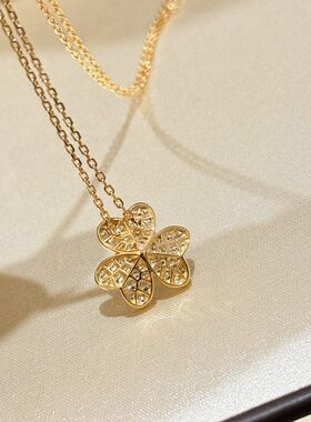 XBKS925纯银满钻三叶草项链玫瑰