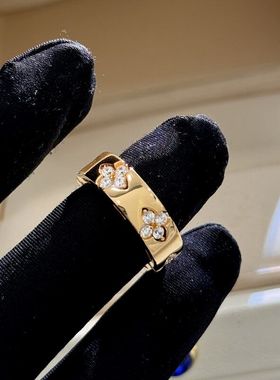 鑫葆康S925银对戒新款上市四叶草轻奢光面纯银四钻戒指精致香槟金