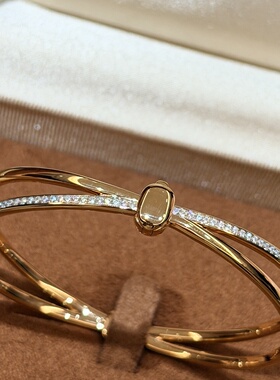 轻奢S925纯银 排钻光面交叉打结手镯精致百搭简约设计感