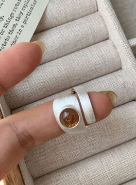 轻奢S925纯银不规则黄发晶戒指女款韩国小众设计高级感小红书爆款