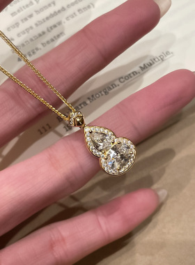 设计师s925纯银1.5克拉满钻葫芦围镶项链轻奢百搭拉伸链锁骨链