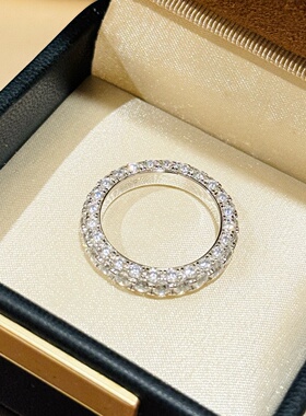 轻奢s925银爆闪三面钻戒指感满圈排钻食指戒小众轻奢指环