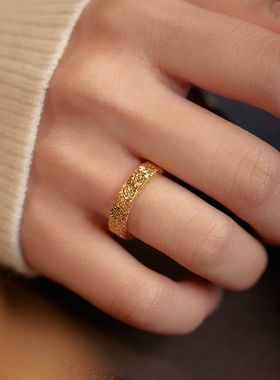 碎冰素圈冰碎金闭口镀金感戒指对戒足银男女闺蜜碎碎冰情侣999碎S