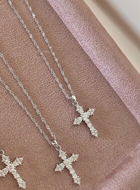 轻奢s925纯银美神十字架满钻吊坠项链闪锆轻奢质感镶钻锁骨链