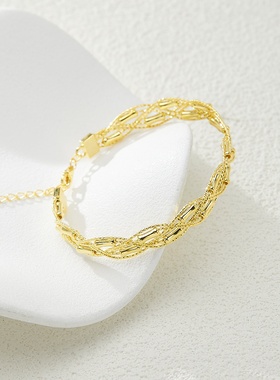 玮禧福运花生s925银好事花生双排编织手镯时尚百搭爆款