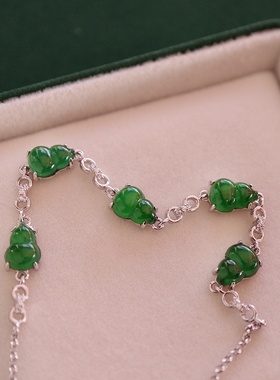 天然a货翡翠葫芦手链五福临门s925纯银可出证书女款礼物爆款