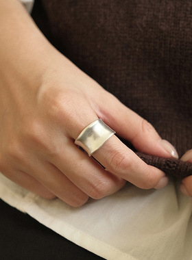 轻奢S925纯银哑光宽面戒指女韩国ins小众设计感松本惠奈同款开口