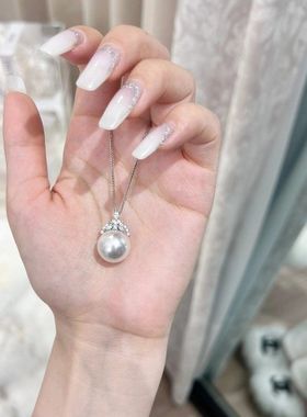 XBK冰雪女王S925纯银皇冠镶钻澳白珍珠吊坠大颗粒贝母珍珠项链锁