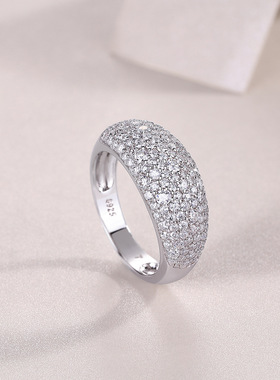 轻奢s925纯银莫桑钻璀璨满天星戒指百搭闪砂个性设计感指环配饰