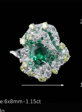 设计师925银镀金高碳钻椭圆切祖母绿kellyxie设计师艺术款莫奈