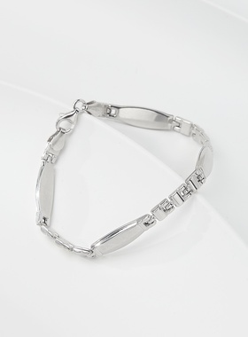 意大利时尚S925银卜面长方形3+1空心中性手链男女可戴ins风手链