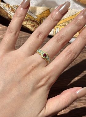 红宝石釉新宫廷戒指中式高贵珐琅