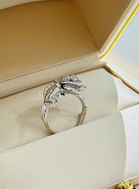 s925纯银满钻立体山茶花玫瑰花戒指轻奢感百搭指环女