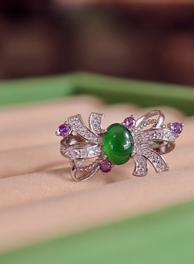 天然a货翡翠戒指s925纯银爆款翡翠戒指轻奢珠宝饰品源头