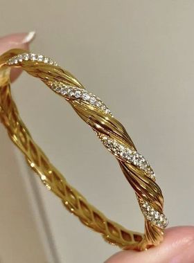 鑫葆康手环手镯麻花螺旋复古个性S925手镯高满钻纯银镶钻编织镶嵌