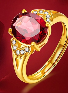 设计师韩版镀戒指女 活口戒指镶石榴石戒指 开口可调红宝石戒指