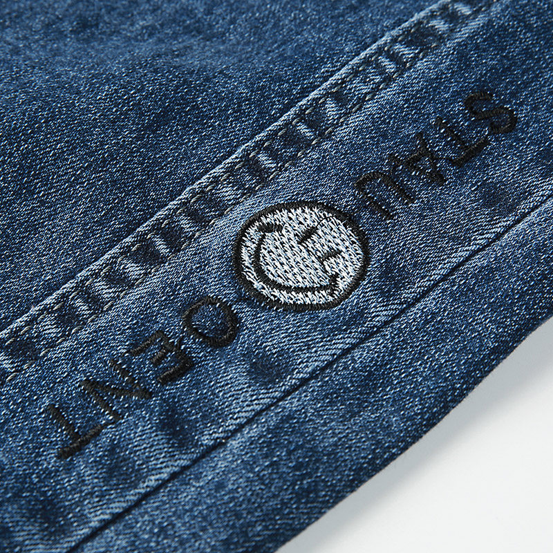 韩潮袭人松紧高腰刺绣春秋牛仔裤 韩潮袭人牛仔裤