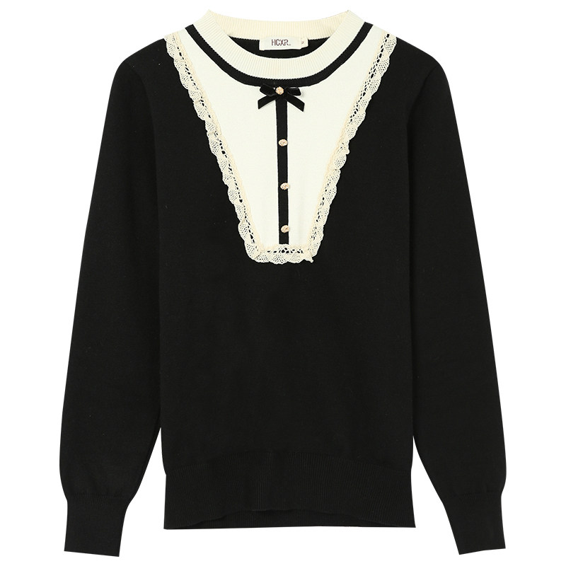 韩潮袭人撞色蕾丝小香风内搭春毛衣 韩潮袭人毛针织衫