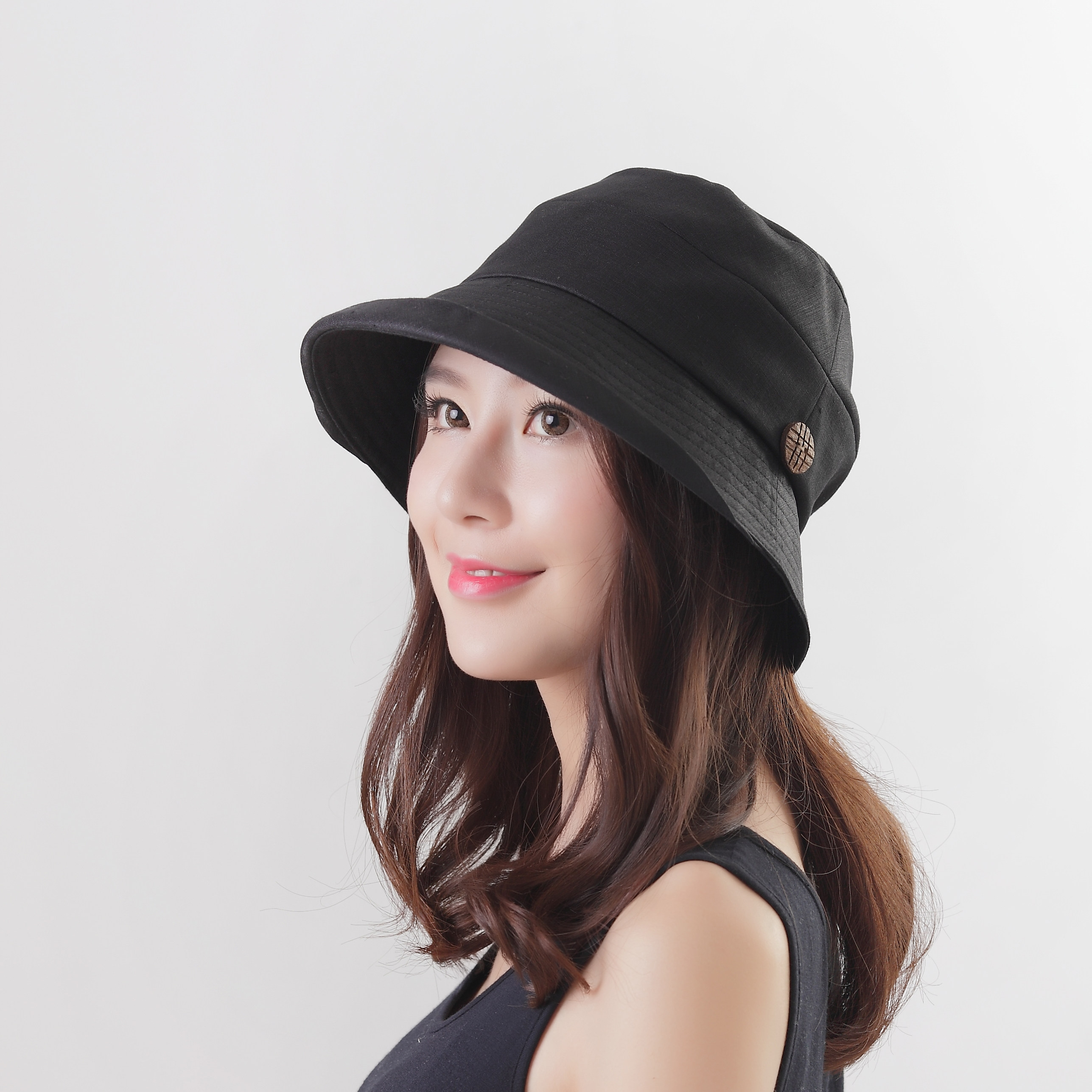 日本春秋小帽子 棉麻渔夫帽遮阳帽太阳帽旅行帽小帽沿布帽