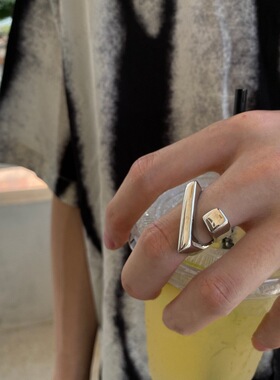 几何交错戒指女简约冷淡风个性百搭S925镀银开口指环金属食指戒潮