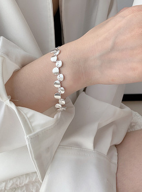 简约小圆片手链女时尚冷淡风气质优雅S925银手环ins小众文艺手饰