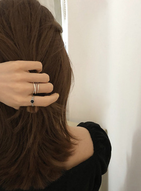 时尚麻花戒指女简约S925银黑色圆指环复古ins潮网红韩版食指戒